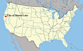 USA map showing location of Shasta Lake